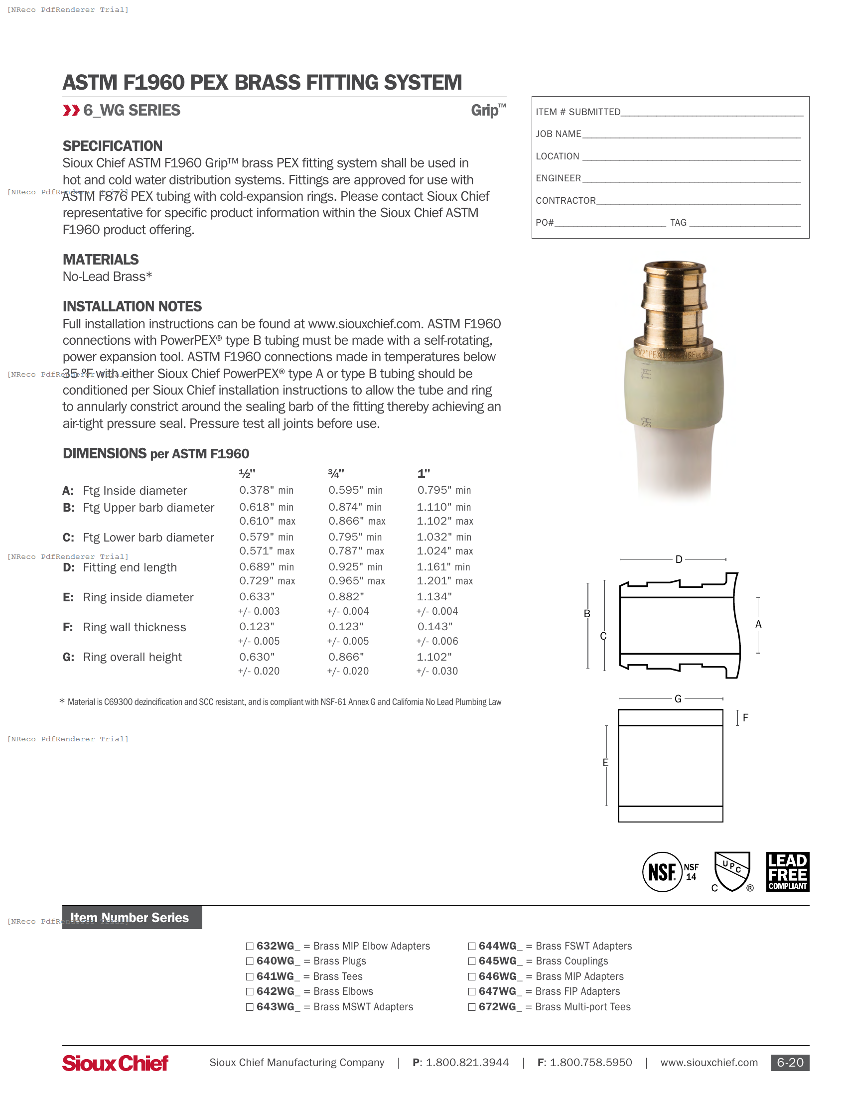 POWERPEX - F1960 BRASS FITTING SYSTEM - SPEC SHEET.PDF Specification Document